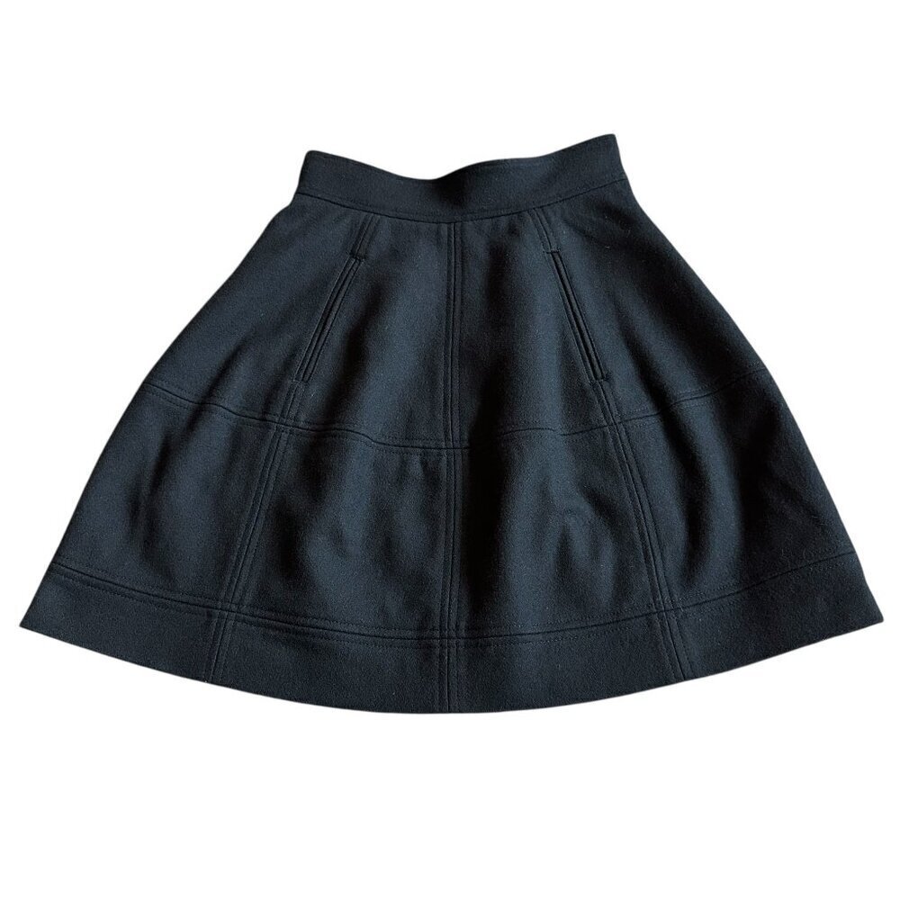 Theory Black A-Line Wool Blend Skirt Mini Length Stitching Size 0 Women's